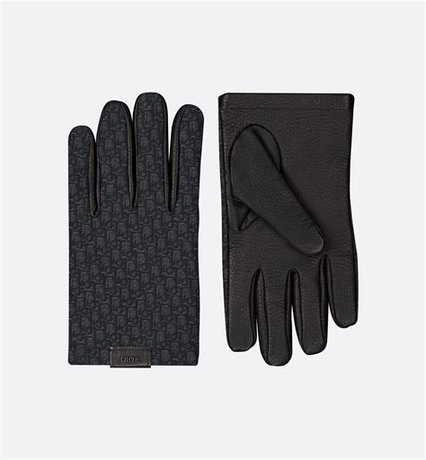 gants dior homme|Gants Cuir grainé et toile jacquard micro Dior Oblique noirs .